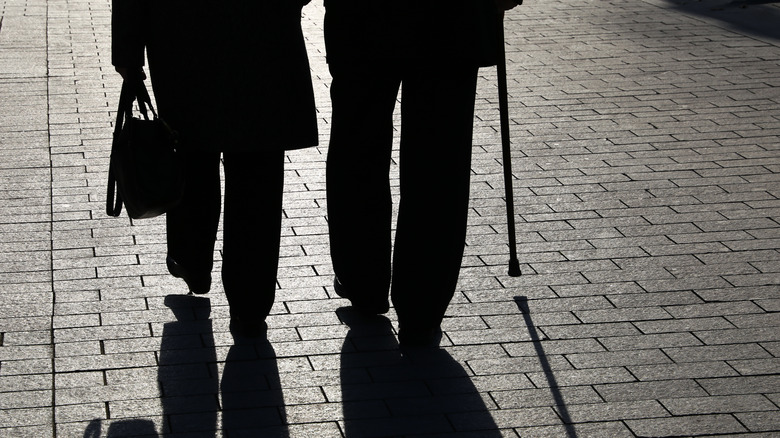 shadows of old couple walking