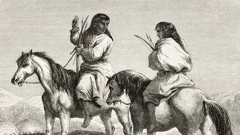sketch of Comanche men horseback
