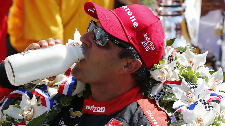 Juan Pablo Montoya drinking milk