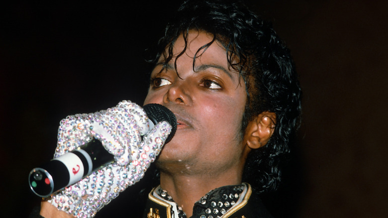 Michael Jackson accepting a Grammy Award for Thriller
