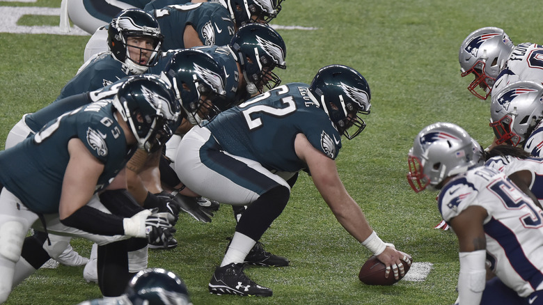Jason Kelce before snap at Super Bowl