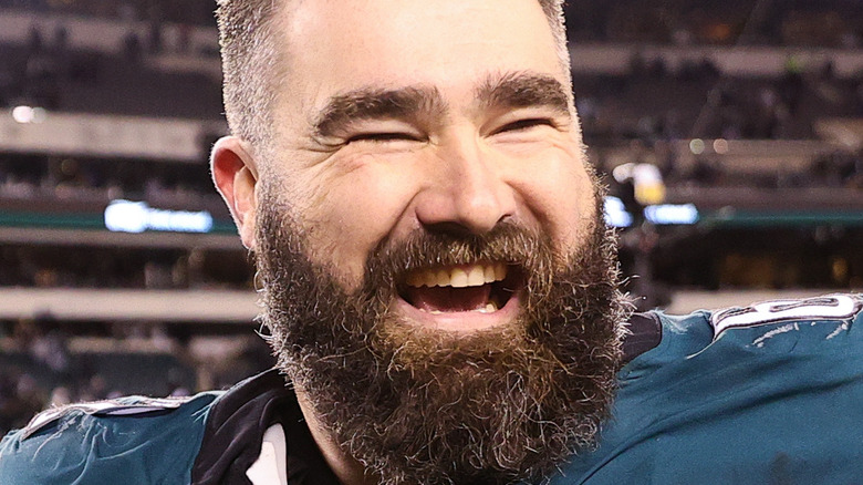 Jason Kelce smiles on field