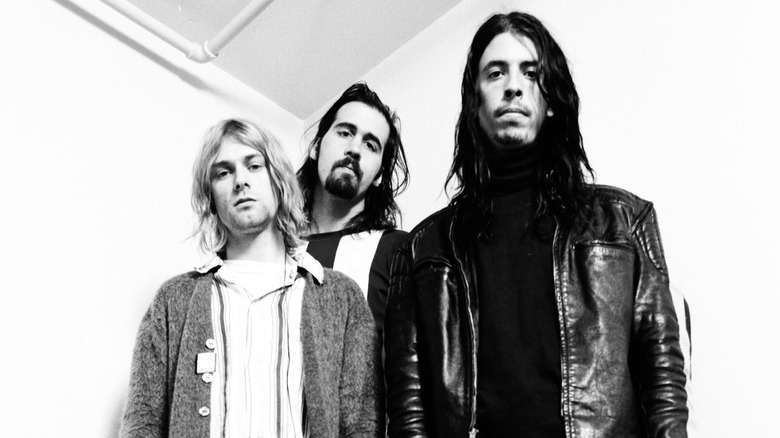 Nirvana in 1992 looking serious