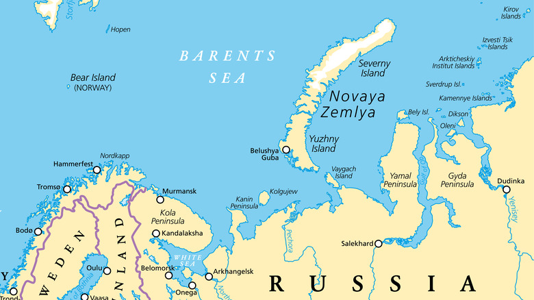 Novaya Zemlya map of Europe artic circle