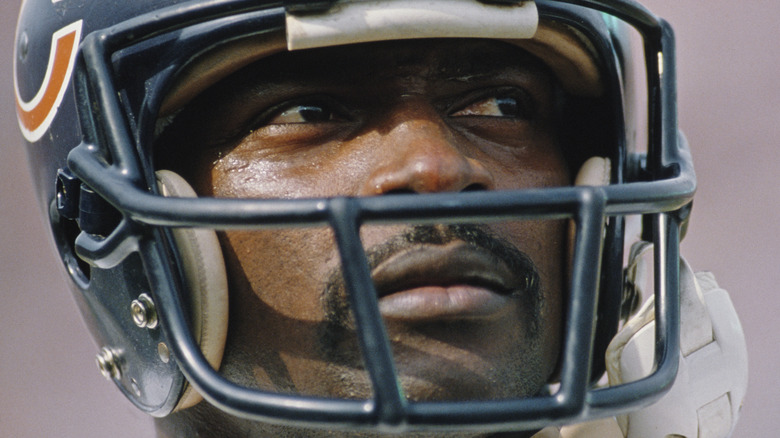 Walter Payton football helmet looking up
