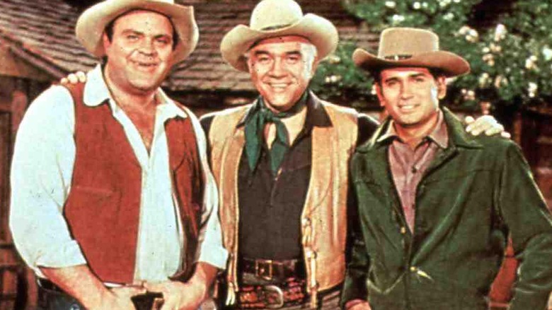 Cast of Bonanza with Dan Blocker, Lorne Greene, and Michael Landon