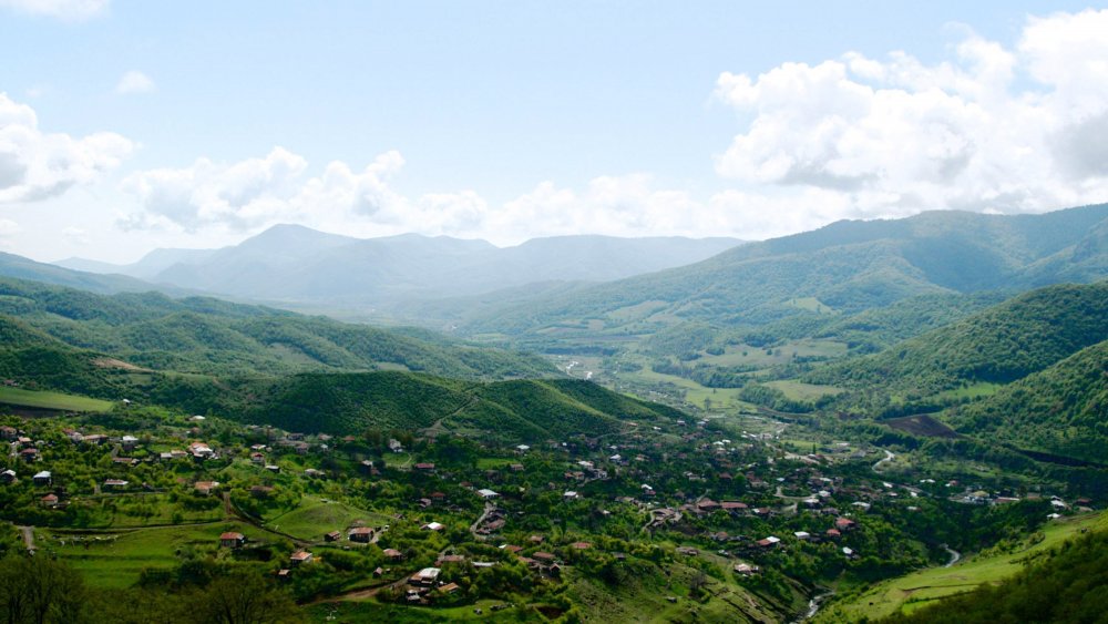 The Gandzasar monastery and the village of Vank rest in the valley seen May 2, 2004 in Nagorno-Karabakh, Azerbaijan. The village as well as the monastery are difficult to access. Only a small dirt road can take you there.