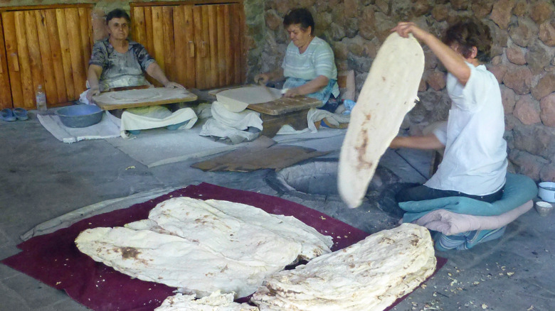 Making lavash Noravank Monastery in Armenia