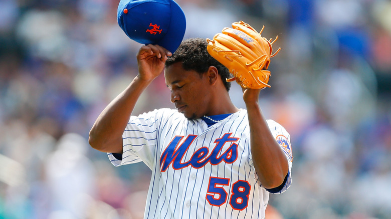Jenrry Mejia on the field for the mets