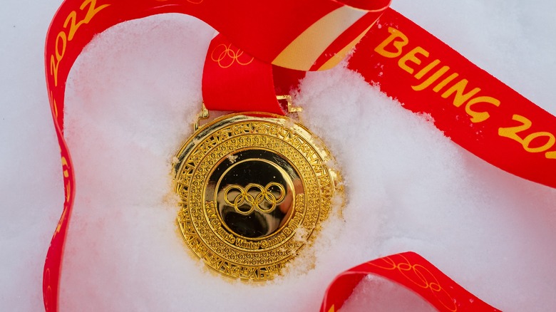 2022 Olympic medal on the snow