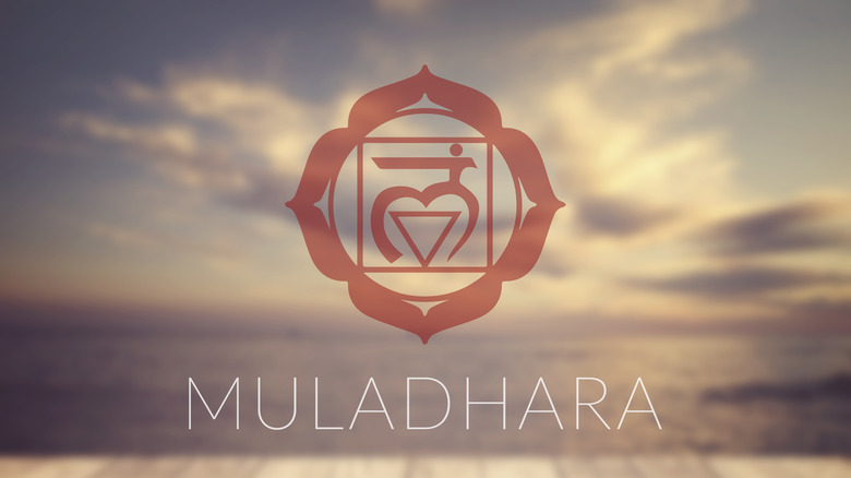 Symbol of Muladhara on cloudy sky