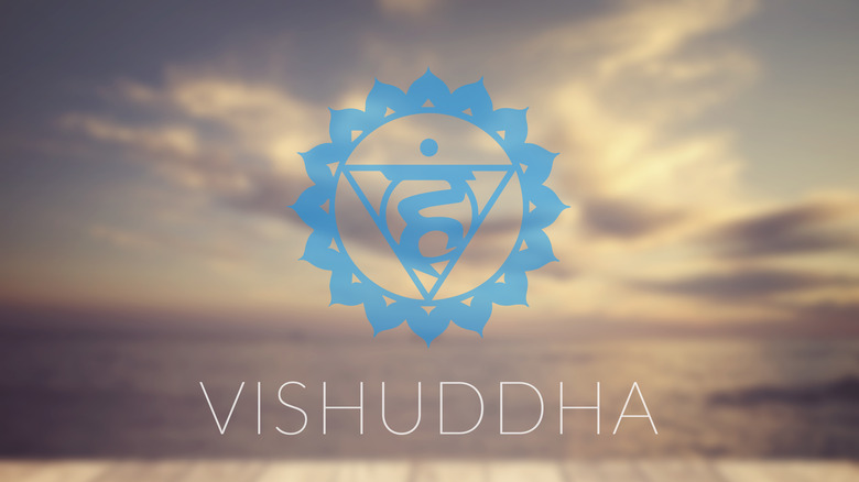 Symbol of Vishuddha on cloudy sky