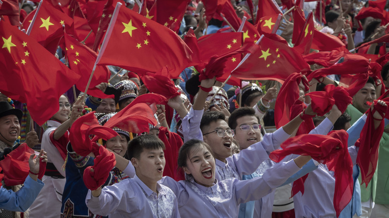 People celebrating the 70th anniversary of the Chinese Communist Party