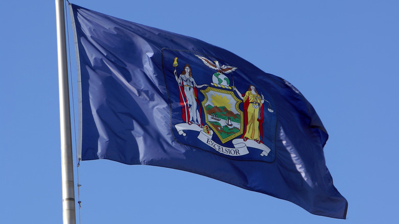 New York state flag blowing