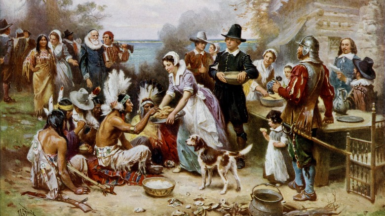 The First Thanksgiving, 1621,  Jean Leon Gerome Ferris