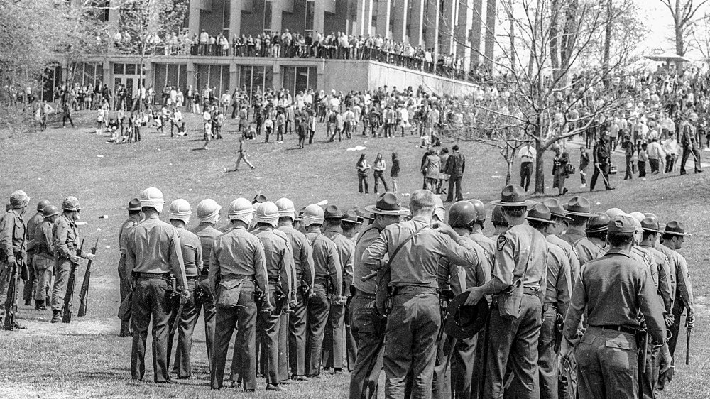 Ohio State Highway Patrol officers on the campus in the wake of the shooting