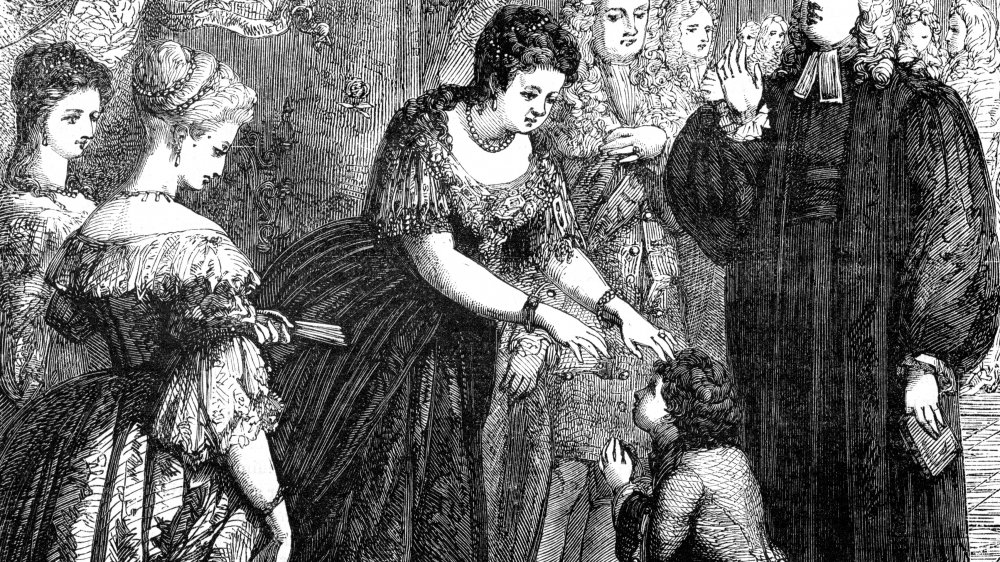 Queen Anne (1665-1714) touching young Samuel Johnson for the evil.