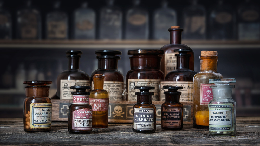 old drug bottles on table