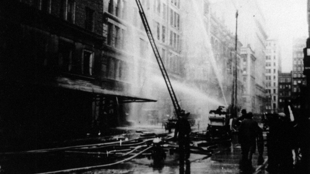 Firefights spraying Triangle Shirtwaist Factory Fire