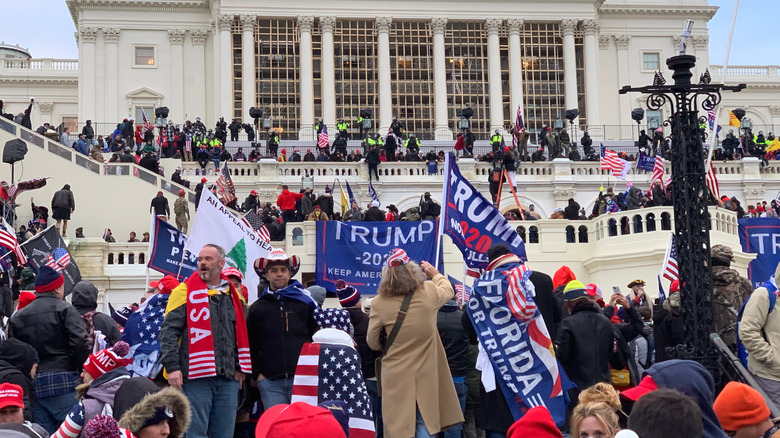 protestors waving flags at capitol
