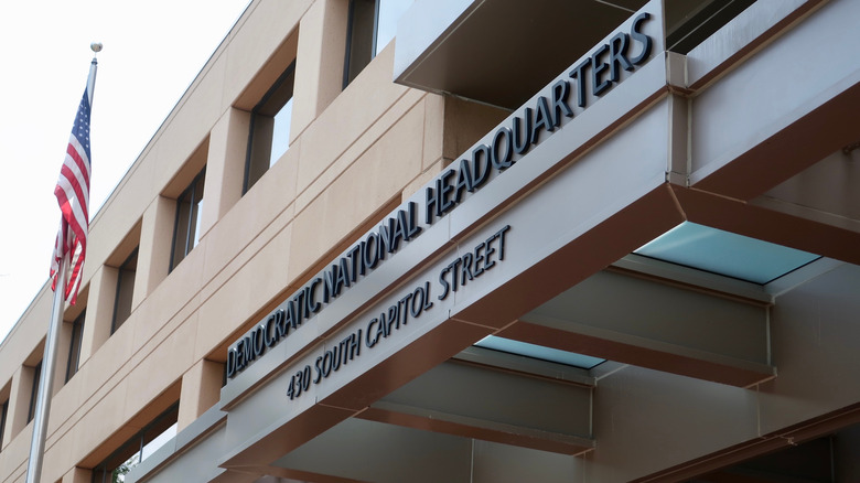 Democratic National Headquarters sign american flag