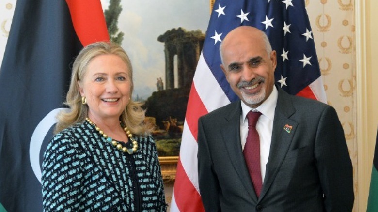 Hillary Clinton & Mohammed el-Megarif smiling