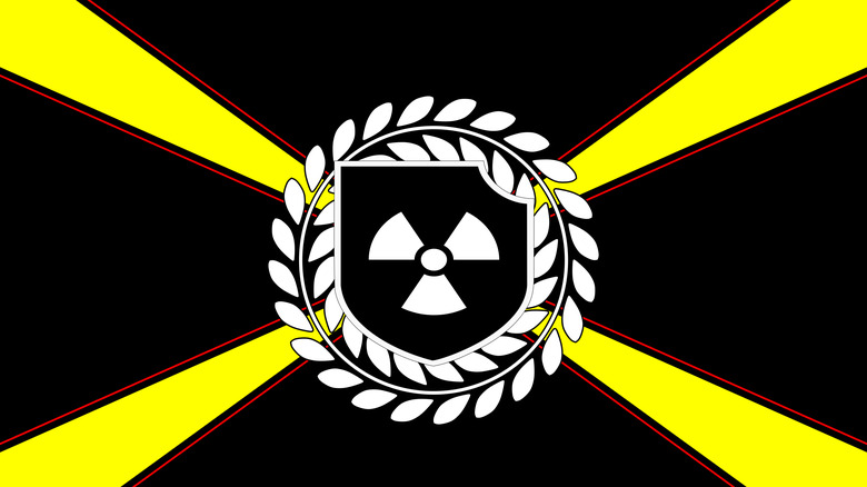 Atomwaffen Division flag with nuclear symbol