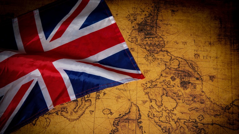 United Kingdom flag over map
