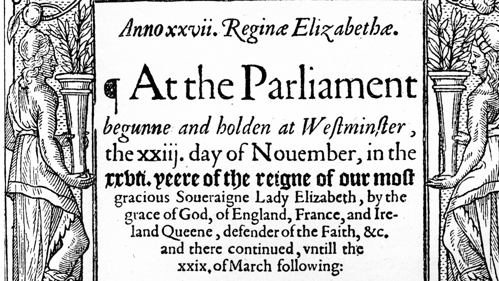 Statutes of 1585, showing headline "At the Parliament"