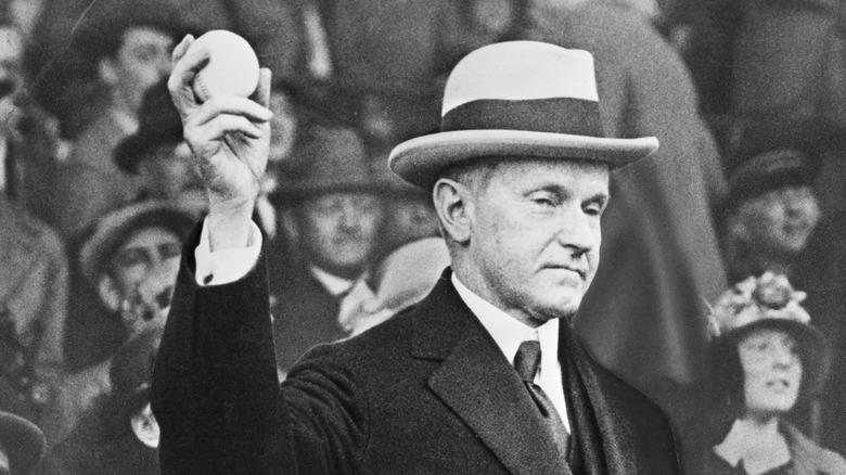 Former U.S. president Calvin Coolidge opening the 1924 baseball season