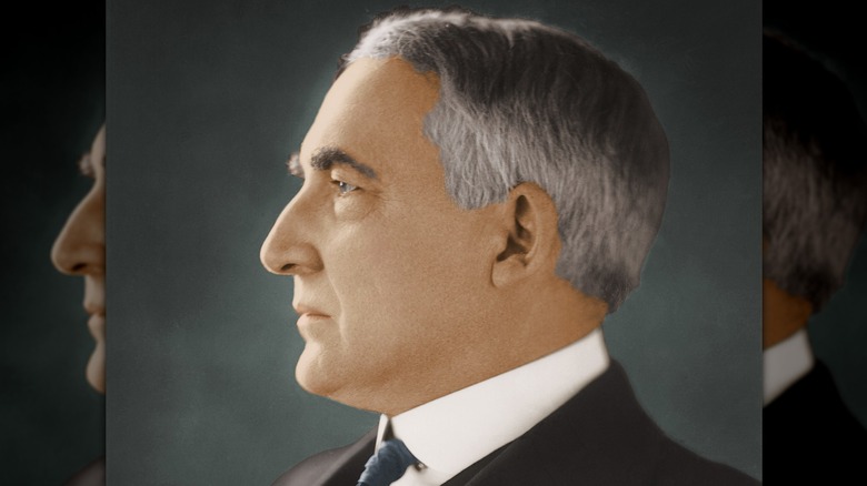 Side view of Warren G Harding, former U.S. president