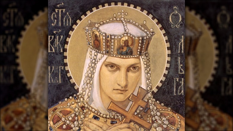 Painting of Olga of Kiev holding cross