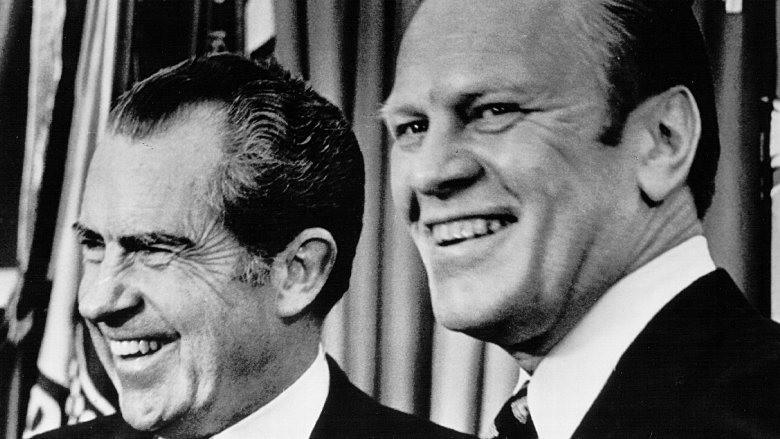 Presidents Nixon and Ford smiling together