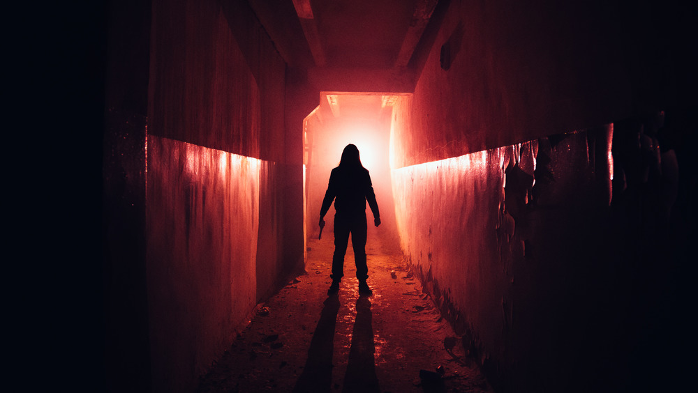 Creepy silhouette in a red hallway