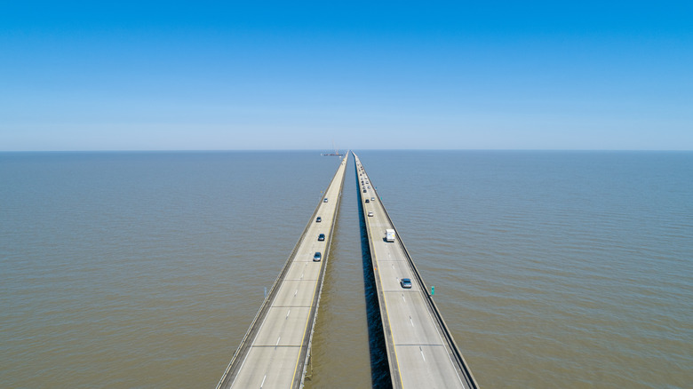 An aerial photo of the Lake Pontchartrain Causeway