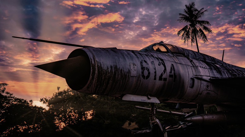 Close-up shot of fighter jet