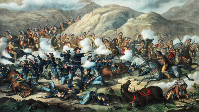 imagined lithograph of the battle of little bighorn