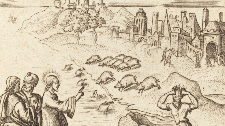 Jesus pigs running into water