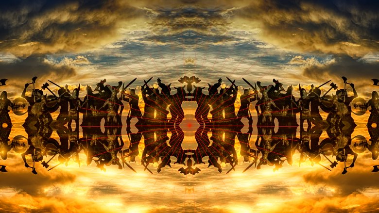 silhouette of vikings in battle
