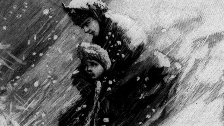 illustration of schoolteacher trying to save child