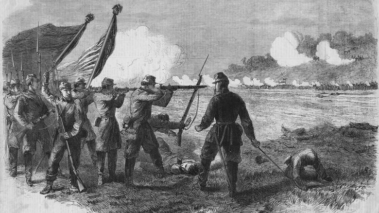 An artist's rendering of New York volunteers in action at Bull Run