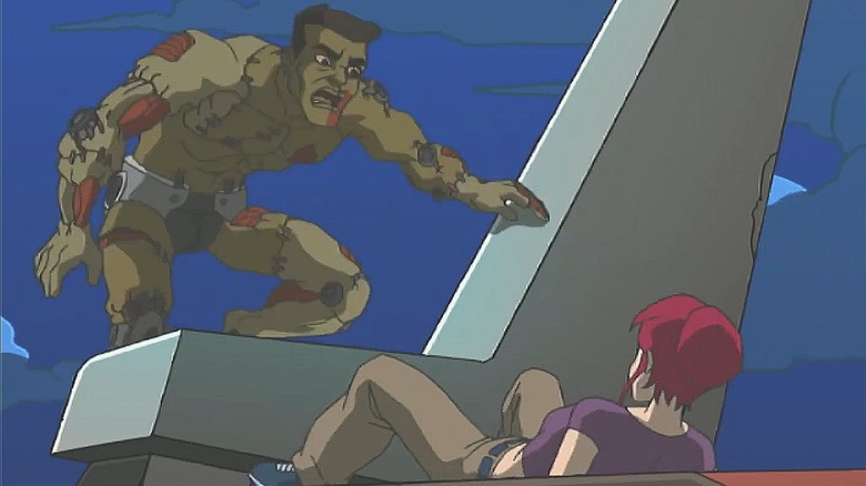 Stockman menacing April O'Neil in his clone body