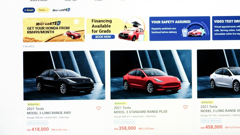 Looking at cars for sale online