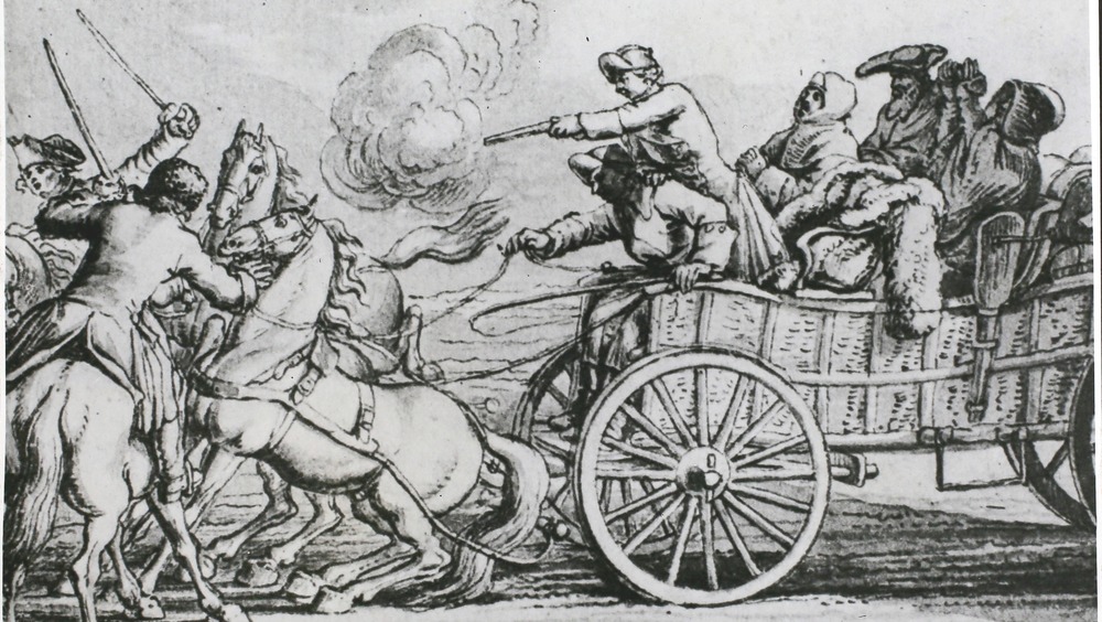  illustration of highwaymen attacking a stagecoach