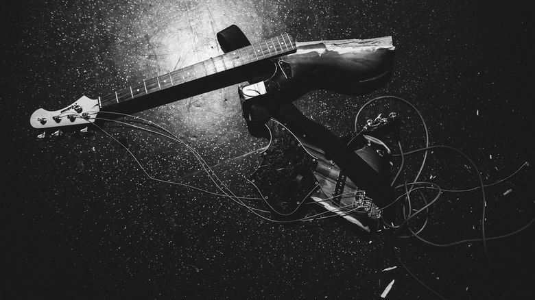 A broken electric guitar