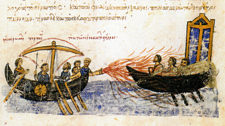 greek fire in illuminated manuscript