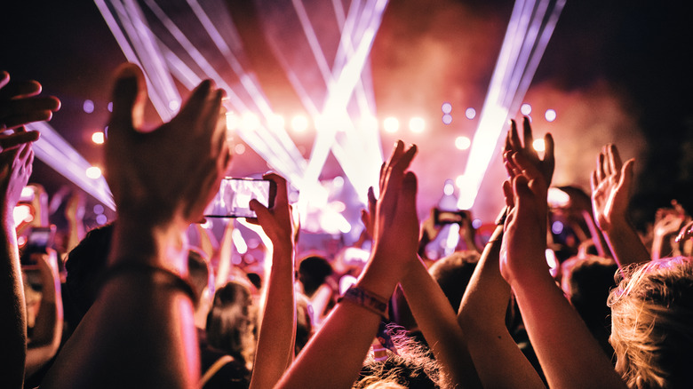 Crowd at concert with light show