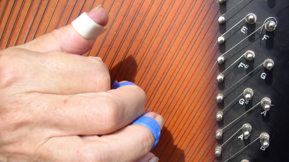 Hand playing autoharp