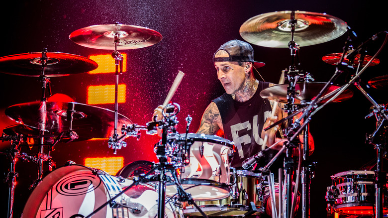 Barker mans the drums
