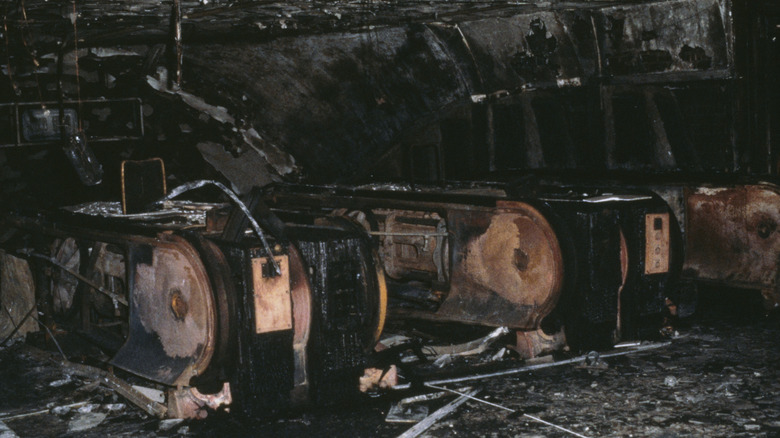 The charred remains of escalators after the King's Cross Underground Station fire in 1987